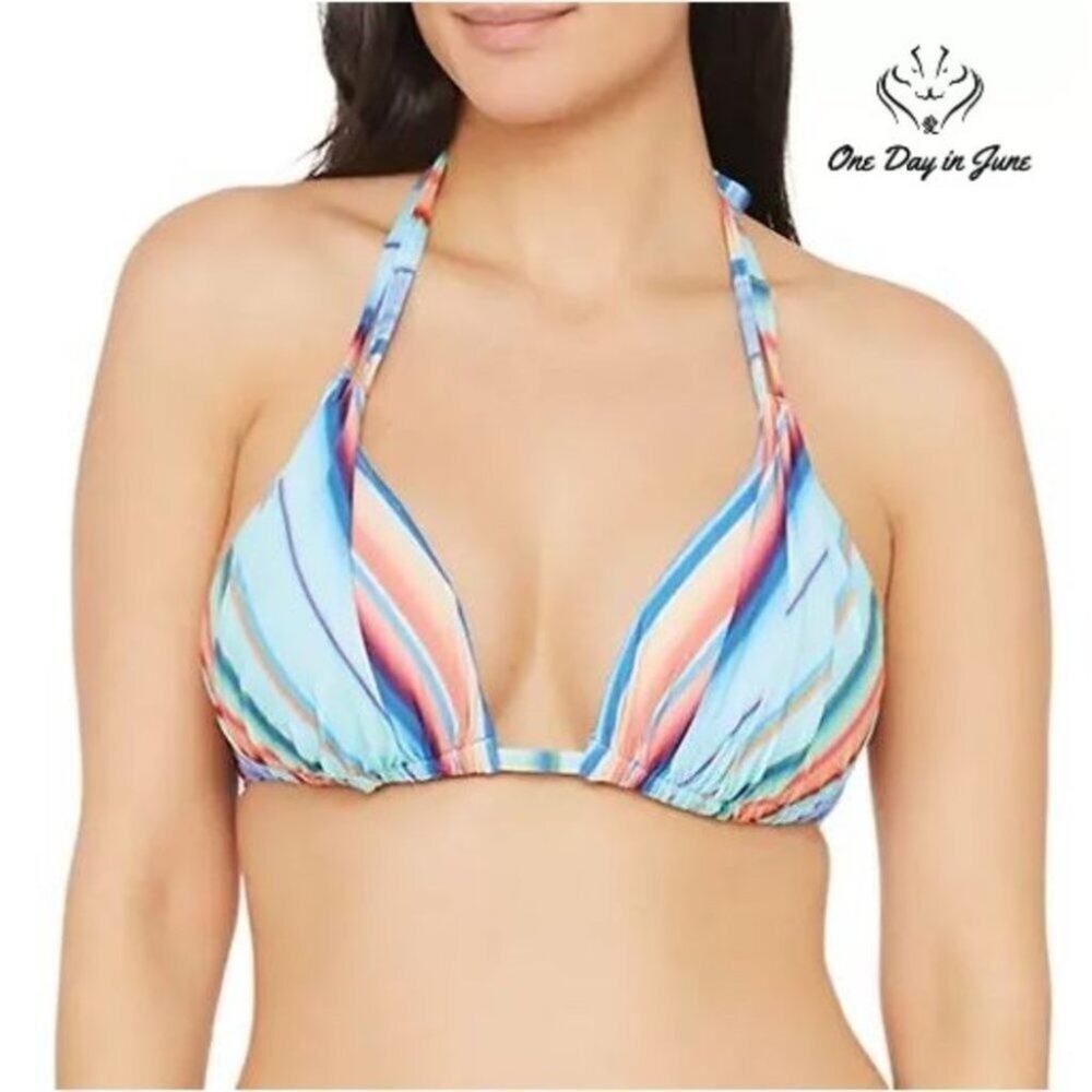 La Blanca Sunset Stripe Halter Bra Swim Top Size 4